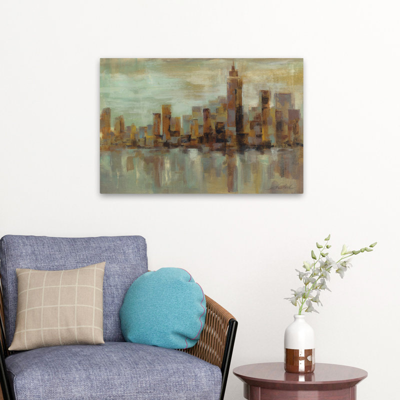 Jour brumeux à Manhattan - bâtiments abstraits de couleur beige brun, H 24 po x l 16 po