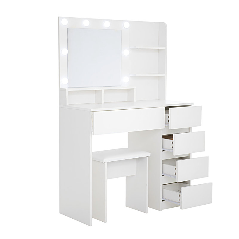 White Makeup Vanity Table With Mirror & , 3 Modes Adjustable Brightness, Extra Deep Drawers, Ample Storage Space Desk Lighting References, 4 Abundant Volume, Modern
