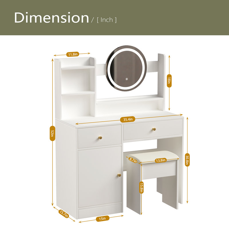 Fashion Vanity Desk With Mirror And Lights For Makeup And Cushioned Chair, Vanity Mirror With Lights And Table Set With 3 Color Lighting Brightness Adjustable