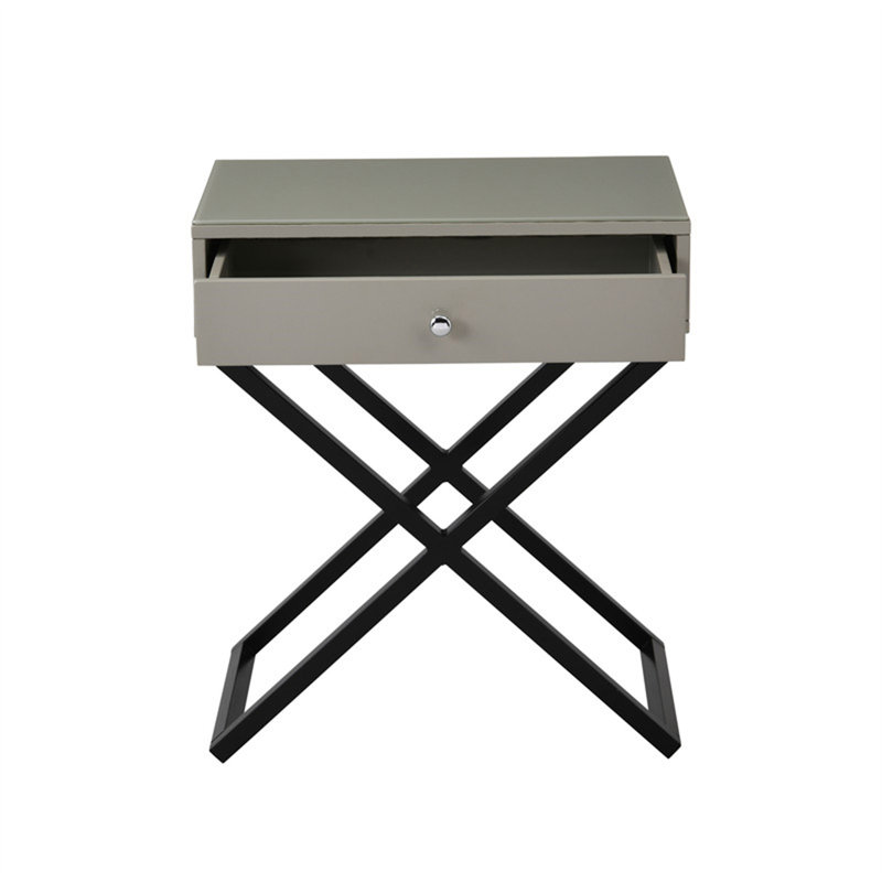 Table de chevet en bois taupe 23 po avec plateau en verre Koda, Taupe