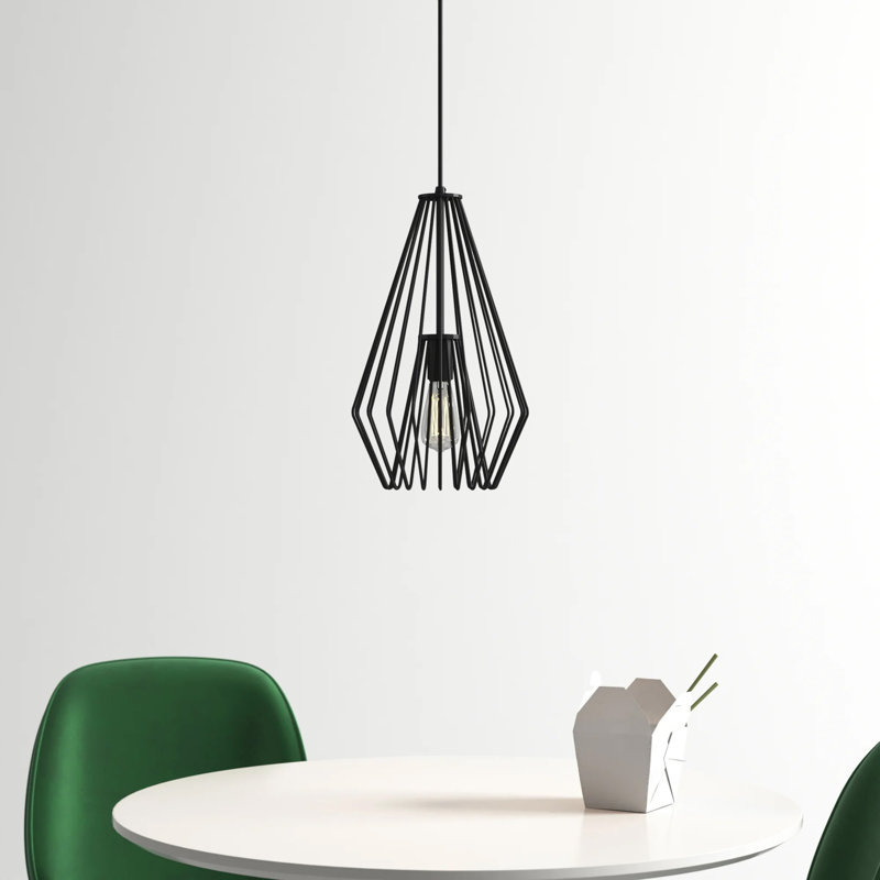 Frankie 1 - Light Unique/Statement Pendant, 15.75" H x 9.25" W x 9.25" D, Matte Black