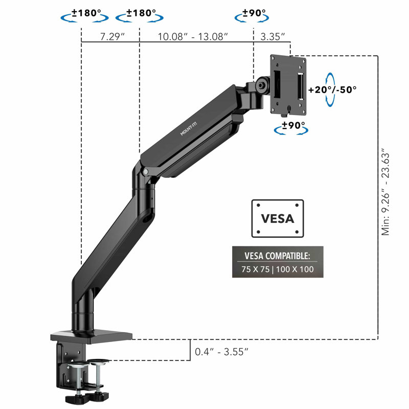 Heavy-Duty Single Monitor Desk Mount With Gas Spring Arm