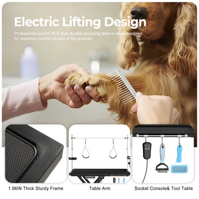 Mise à jour de la table de toilettage électrique pour animaux de compagnie; la toiletteuse professionnelle 110V / 220V recommande une table de toilettage électrique super Deluxe, réglable en hauteur de 8 à 36 pouces. COULEUR NOIRE