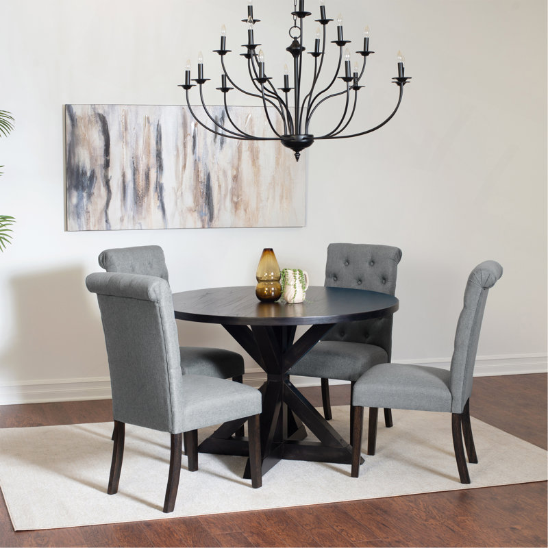 Ensemble de salle à manger 5 pièces, table à manger croisée avec 4 chaises élégantes, Noir