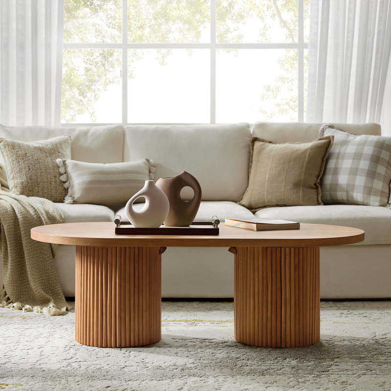 Jadida Merriman 53"W Modern Coffee Table with Fluted Solid Wood Legs, Acorn