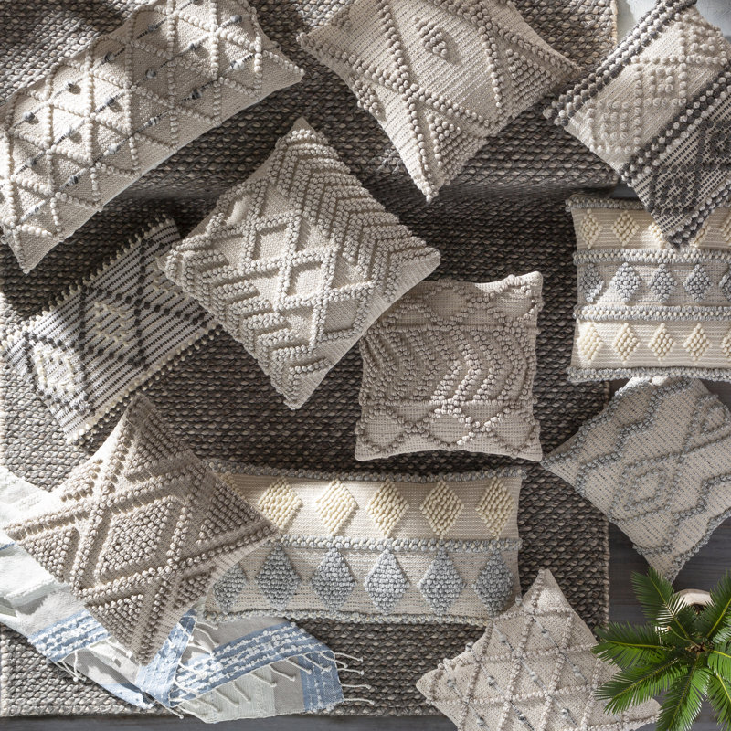 Anders Embroidered Cotton Blend Reversible Throw Pillow, 22" x 22", Pillow Cover Only - No Insert