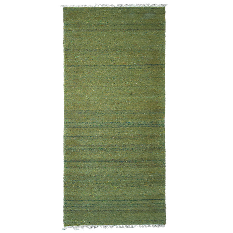 Hand Woven Flat Weave Skittles Kilim Solid Green Cotton & Polyester Runner Indoor Area Rugs, Runner 2'6" x 8'
