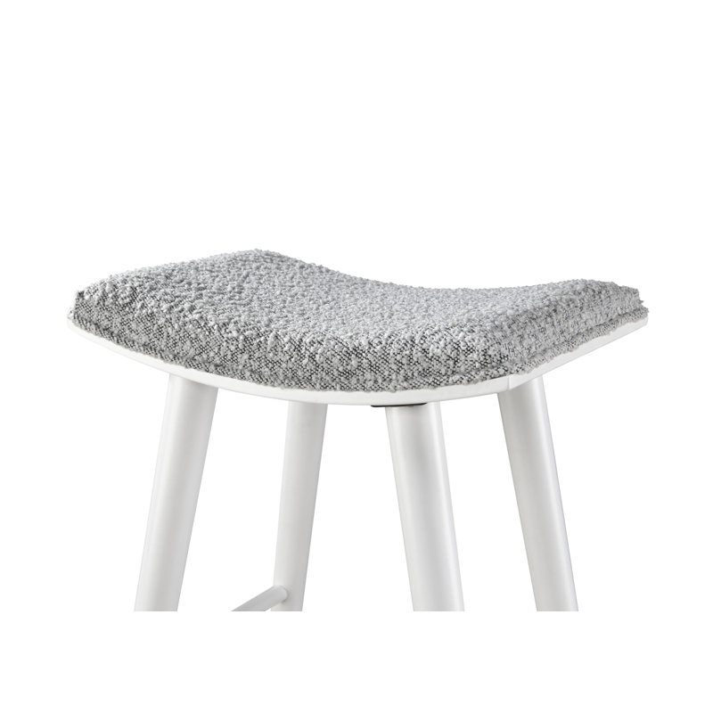 Tabouret de comptoir rembourré Luna, Tabouret de comptoir (siège d'une hauteur de 25,4, Boucle grise / base blanche