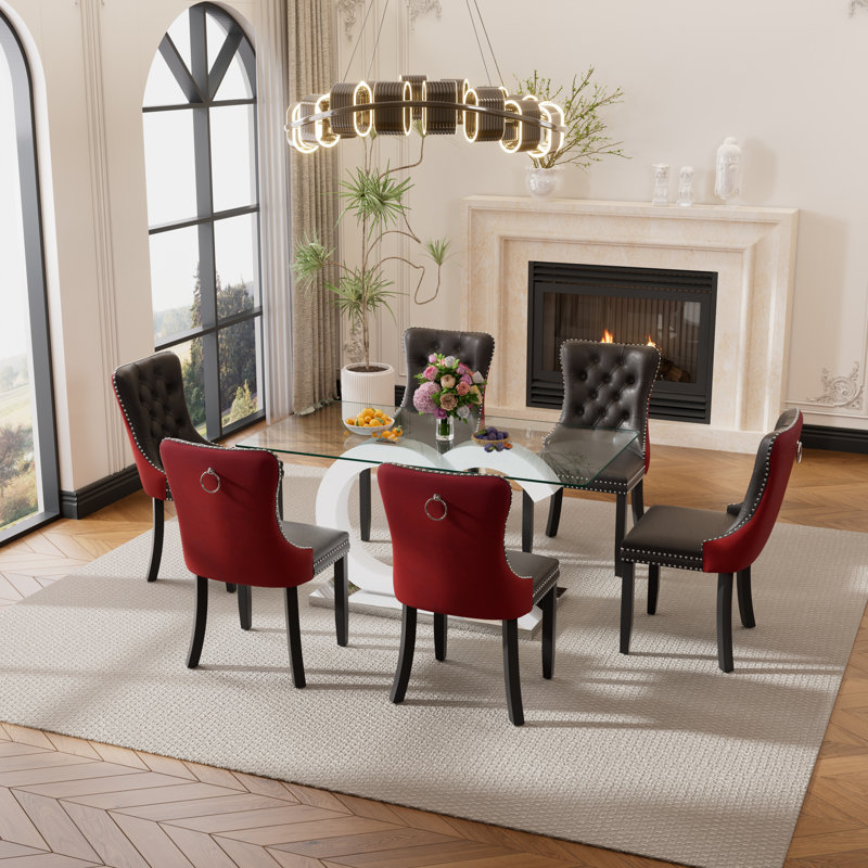 Kamarious Pedestal Dining Set, 7, Black/White, Black