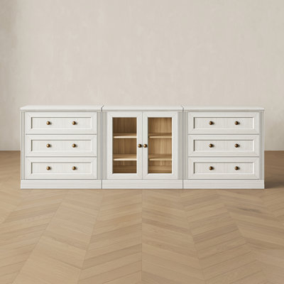 Buffet modulaire moderne Monos avec tiroirs et porte en acrylique, blanc