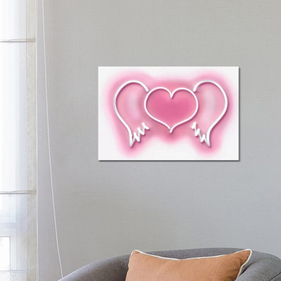 Neon Heart Wings Pinkon White by Hailey Carr - Wrapped Canvas Print