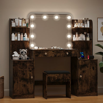 Turinel Large Makeup Vanity Desk with Lighted Mirror & Power Outlet for Bedroom