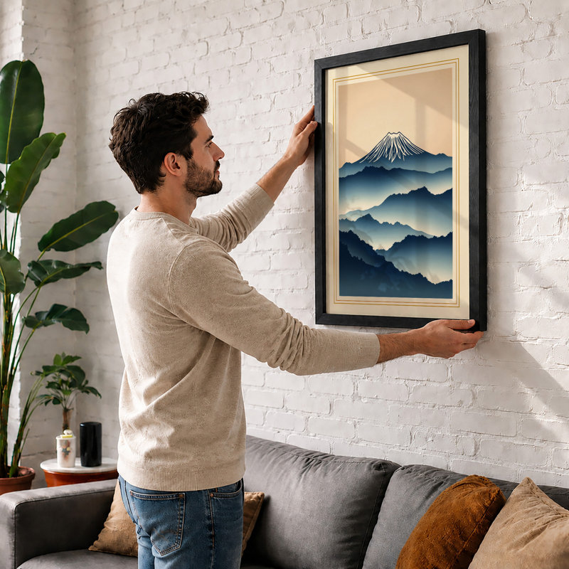 Layers of Fuji Japandi - Framed Print, A1 - 84.1 x 59.4 cm, Oak