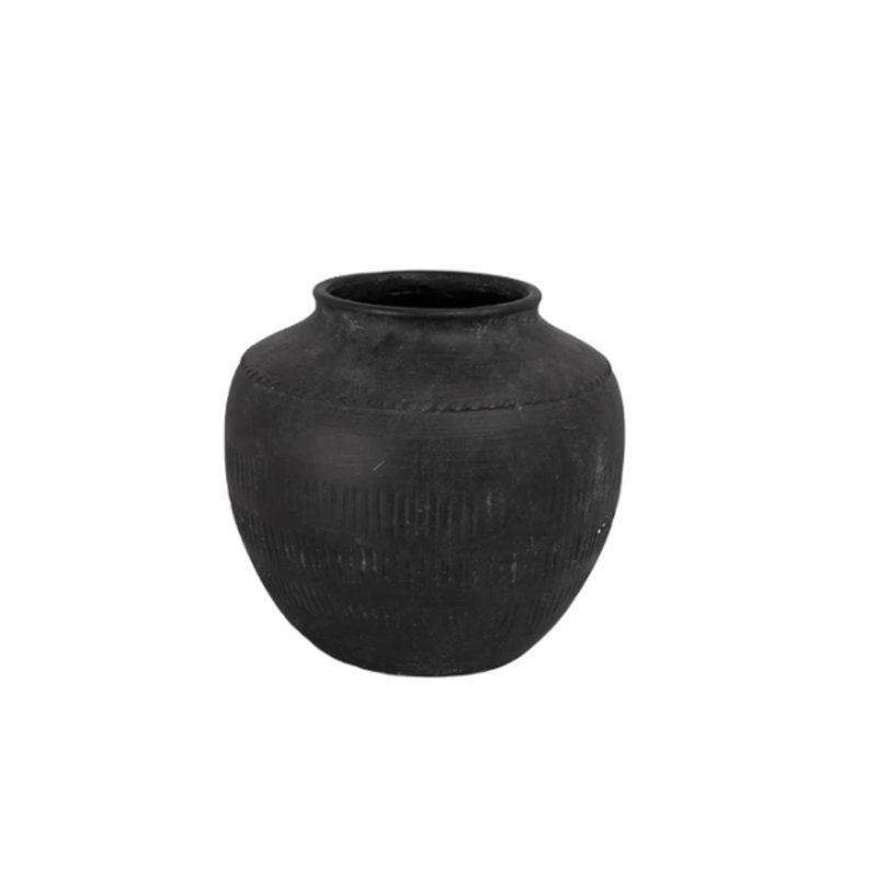 Terracotta Vase Black, 8.25" H x 13.75" W x 10" D
