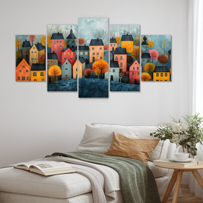 Scandinavian Nordic Style Homes In The City - ensemble d'art mural scandinave