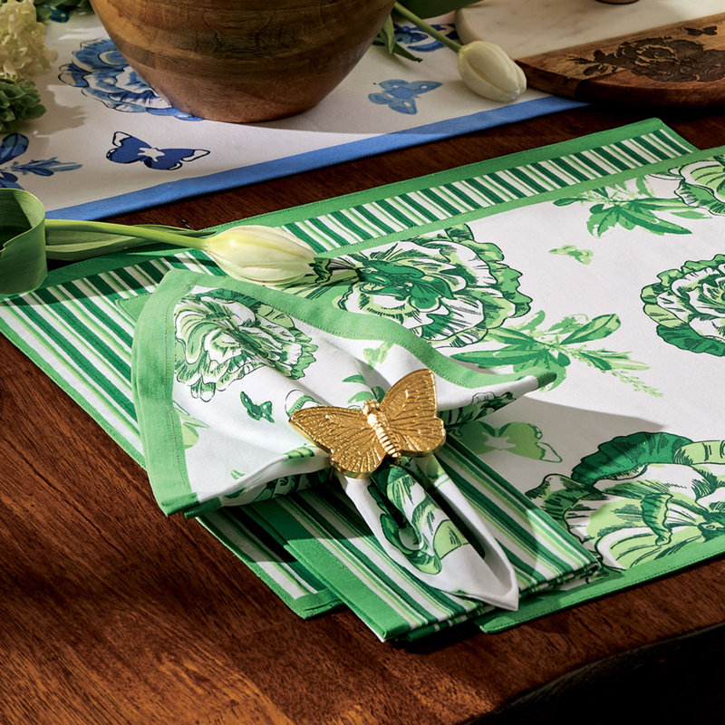 Patricia Heaton Home Green Celine Printed Napkin Set of 4, Green