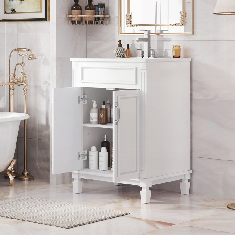 Meuble-lavabo 24 po avec lavabo supérieur, armoire de rangement moderne avec 2 portes à fermeture douce et tablette réglable