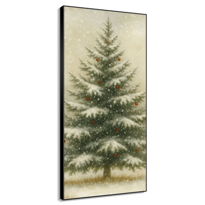 Très grand reproduction d'art sur toile - Pin vert de Noël - Décoration d'entrée de ferme - "Cadre à assembler requis (cadre non fini)"