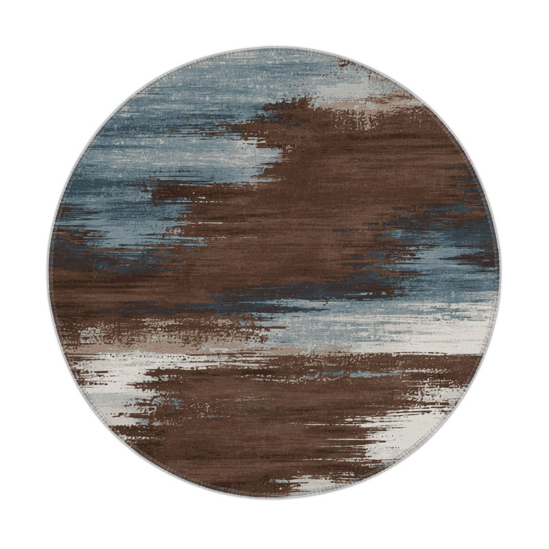 Watercolor Brown Indoor and Outdoor Area Rug, Round 5'
