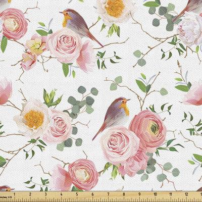 Chiyeko Print of Rose Floral Romantic Feminine Spring Pastel Tone Forest Elements Multi-Purpose Fabric