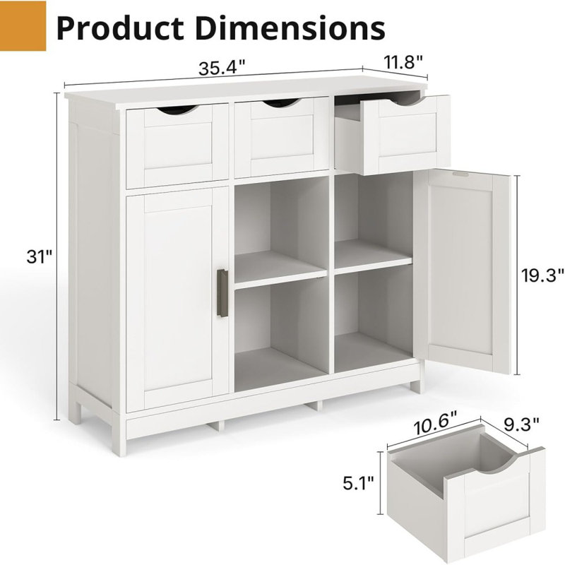 Theile 31.1'' Sideboard Storage Cabinet Buffet Cabinet Dining Cabinet Office Credenza Console Cabinet, White
