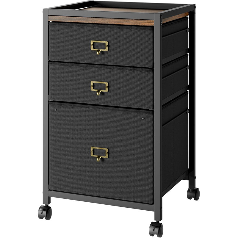 Versatile 3-Drawer Mobile File Cabinet – Compact Fabric Storage Solution with Wheels for Home Office, Accommodates Letter and A4 Documents