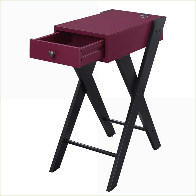Table basse bourgogne et noire avec tiroir et ports USB, peu encombrante pour le salon / la chambre à coucher, Rouge