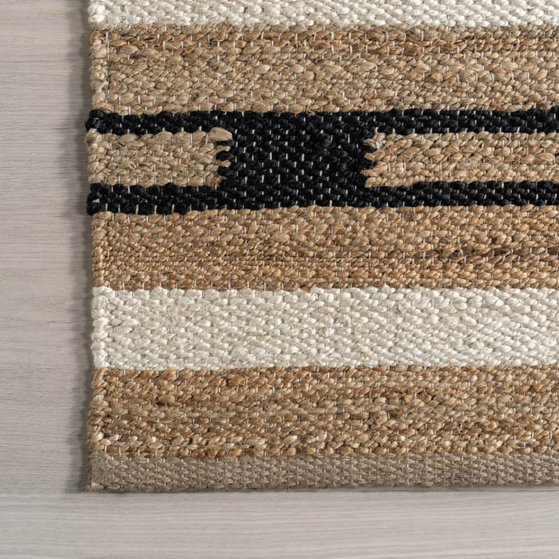 Raleigh 4' x 6' Black and Beige Striped Jute Rug