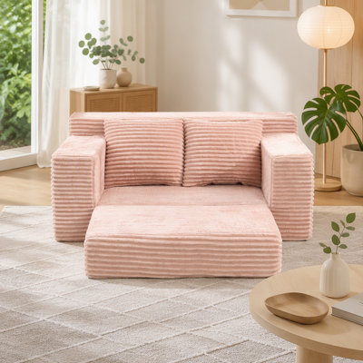 Canapé deux places compressé en mousse à mémoire de forme de 142 cm (56 po) pour salon - Aucun assemblage requis, design convertible 2 en 1, tissu en velours côtelé - Canapé compact pour petits espaces, appartements, bureau à domicile et chambre à coucher (rose)