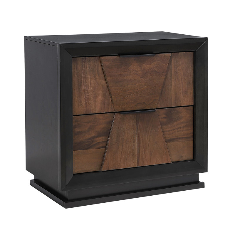 Table de chevet 2 tiroirs de style traditionnel en bois de noyer