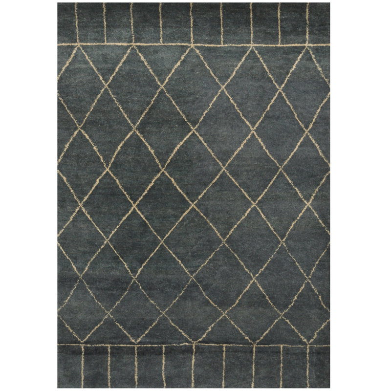 Tapis gris marocain en laine noué à la main de conception unique 5 pi 5 po x 7 pi 10 po Lues