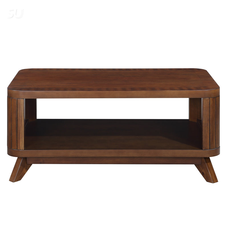 Table basse rectangulaire en bois de 41,5 po avec pieds en pin massif et tablette de rangement ouverte pour le salon, facile à assembler