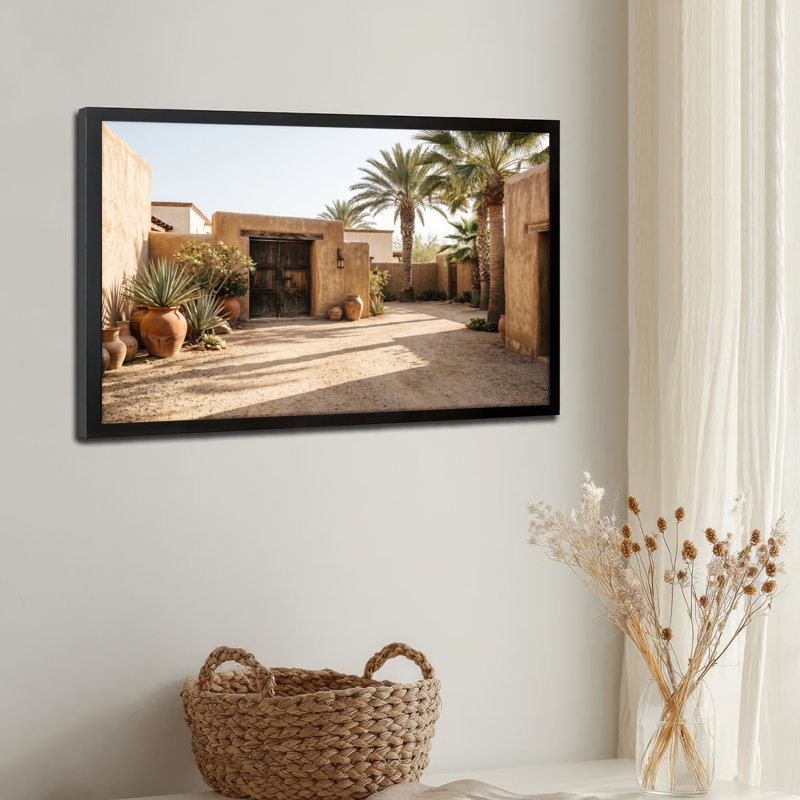 Art mural sur toile noir encadré pour le salon, la chambre à coucher, le bureau ou le vestibule - Décoration murale décorative avec oasis du désert