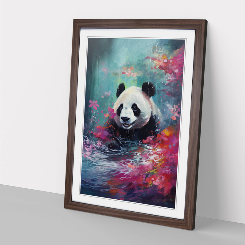 Panda Informel - Single Picture Frame Print on Wood, Walnut Framed, 64cm H x 46cm W