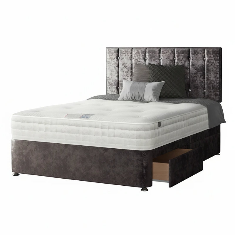 Fain Upholstered Divan Bed, Double (4'6), Amethyst, 2 Foot-end Drawers