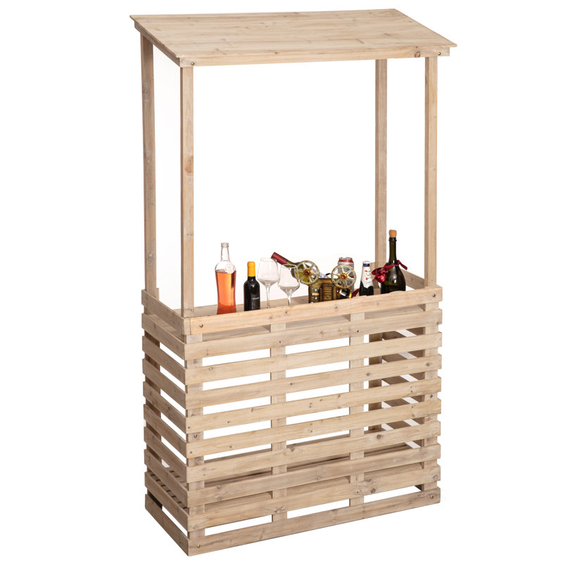  Multi-use Wooden Outdoor Bar Counter With Roof - Garden & Patio Serving Station Backyard Drink & Snack Bar Lemonade Stand Event Booth For Home Parties Wedding Bbq & Seasonal Celebrationpatio Bar Table With Roof
