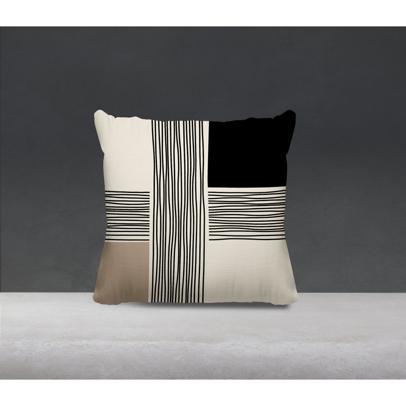 Cassie Abstract Outdoor Reversible Throw Pillow, 15"H x 15"W, Beige/Cream/Black