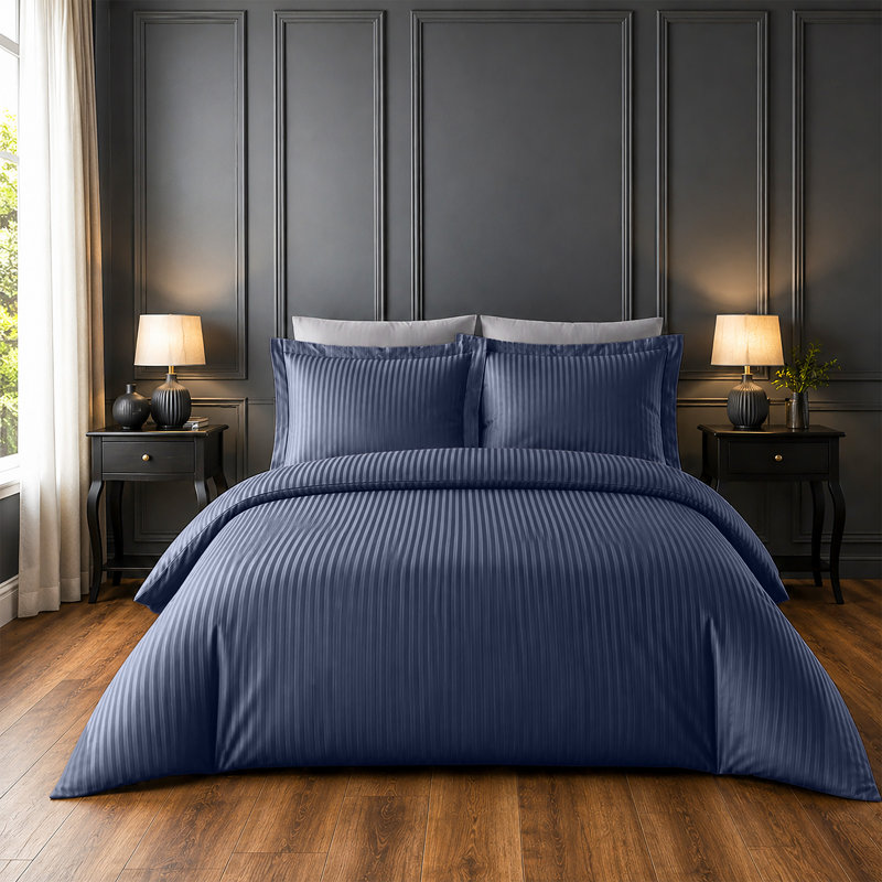 Microfiber Striped Duvet Cover Set with Pillowcases Included, King Duvet Cover + 2 Standard Pillowcases, Navy
