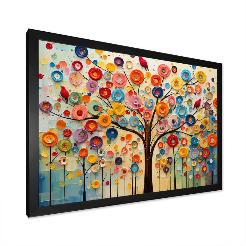 Arbre abstrait coloré 3 - Art mural africain, Cadre d'angle fermé noir, H 16 po x l 32 po x P 1 po