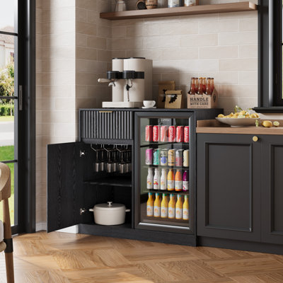 Armoire à bar cannelée, mini réfrigérateur avec rangement pour bouteilles de vin, armoire à vin avec buffet pour table de salle à manger