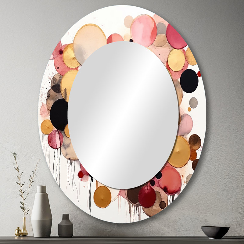 Miroir mural ovale sur fond métallique en métal rose, 43 po x 33 po
