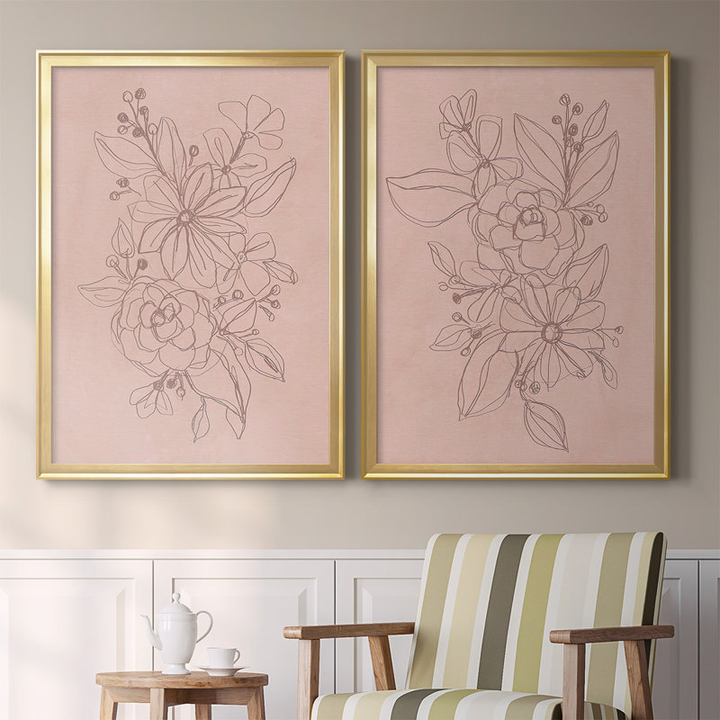 Rosetone Blossoms I - Ensemble de 2 reproductions d'art sur toile encadrées, Or, H 24,5 po x l 37 po x P 1,25 po