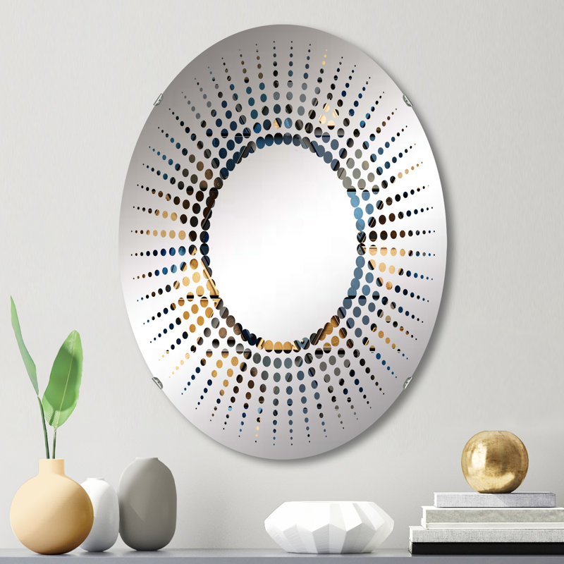 Beige et bleu triangles mosaïque I - miroir décoratif étoile ovale, L 20 po x H 30 po
