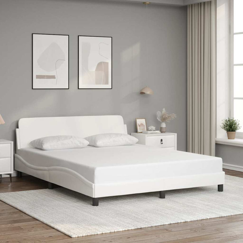 vidaXL Bed Frame Dover White 152x203 cm Faux Leather, Queen, White