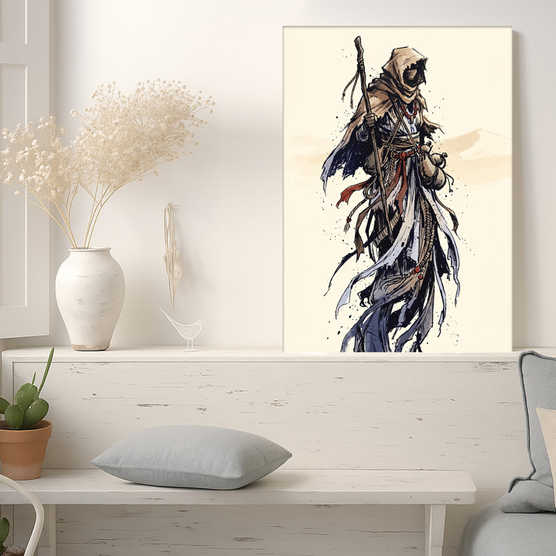 Encre de style encre avec bâton dans le désert, art mural, 30"H x 20"W