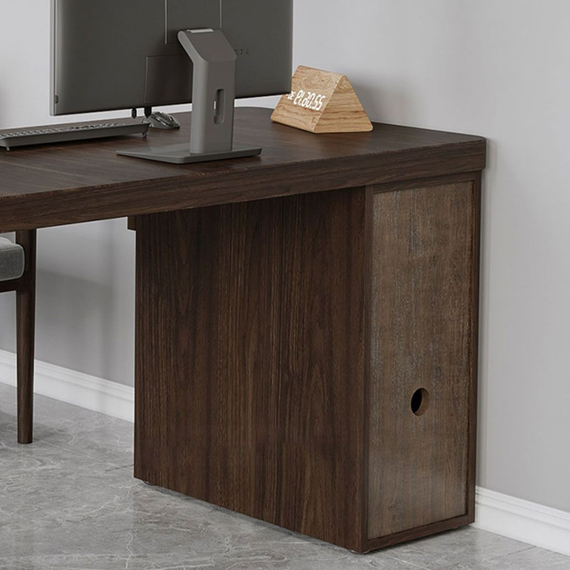 Bureau en bois massif avec bibliothèque et coin en L intégré, H 29,53 po x l 62,99 po x P 47,24 po, Retour à gauche