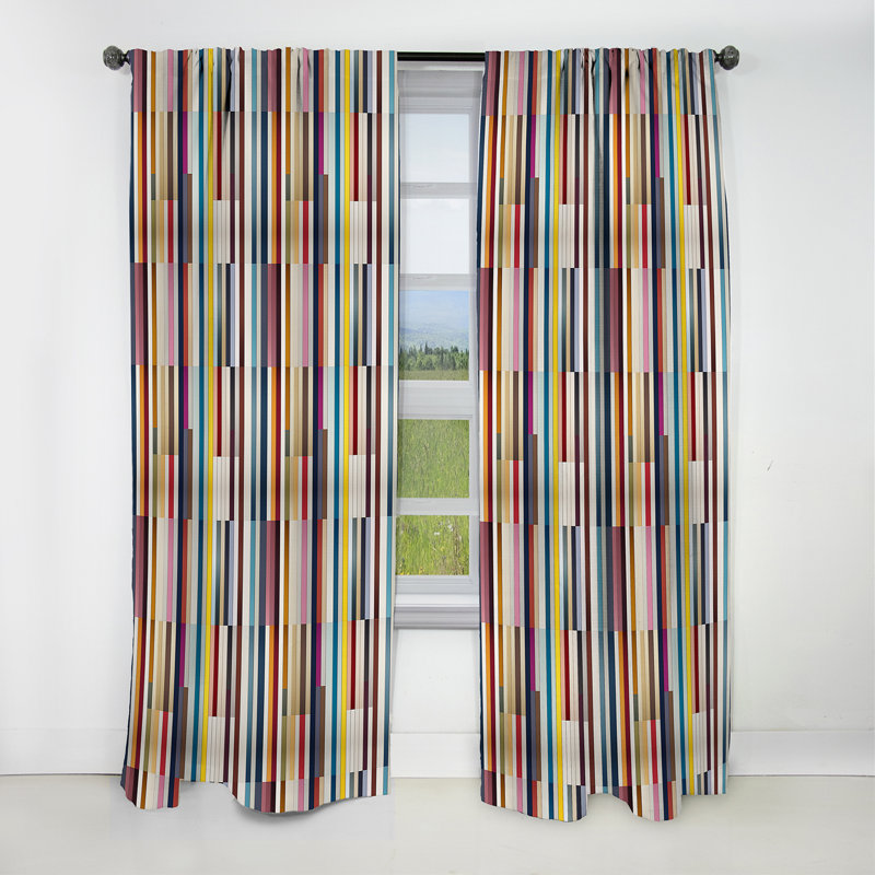 Motif rayé multicolore élégant - Rideau à rayures - Rideau à rayures occultant - 1 panneaux, L 52 po x L 95 po