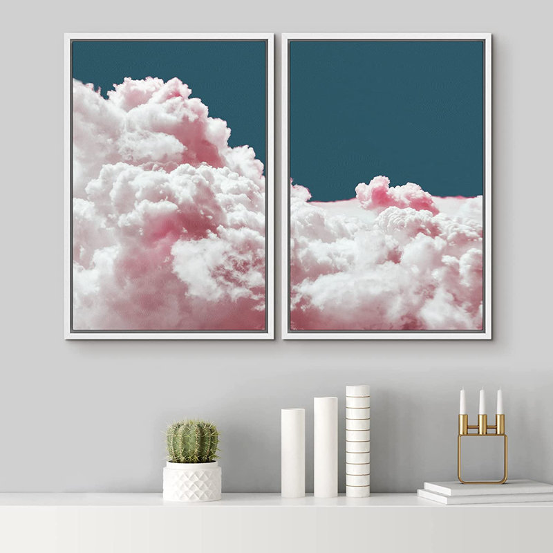 " SIGNLEADER Framed Canvas Print Wall Art Set Pink Cotton Candy Cloud Sky Landscape Nature Wilderness Photography Modern Art Chic Scenic Colorful for Living Room, Bedroom, Office " 2 Piece Art Graphic Art Print