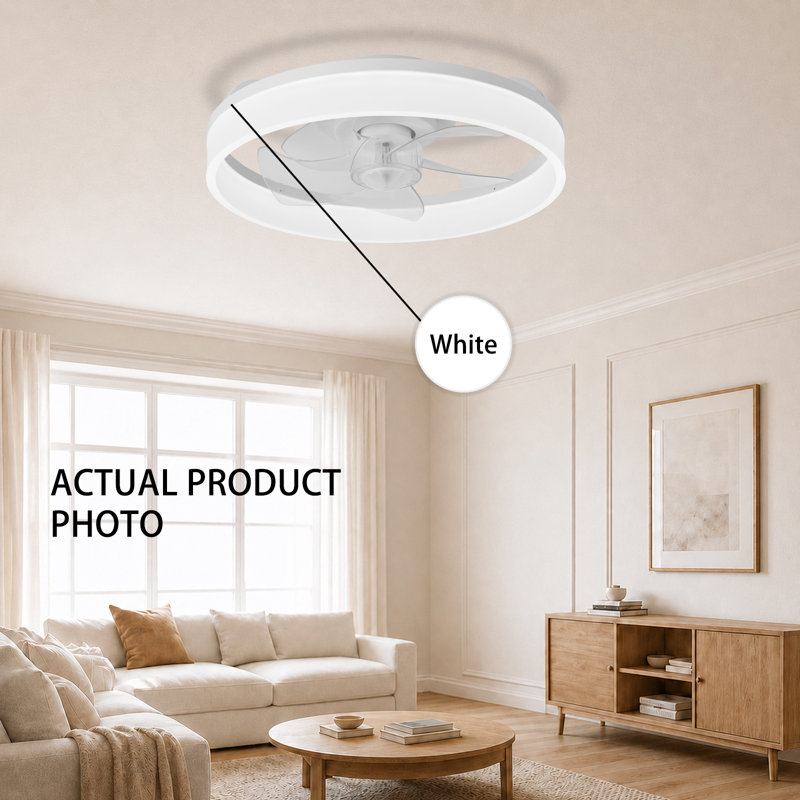 Ventilateur de plafond encastré blanc 16 po avec éclairage, profil bas, application et télécommande, moteur à courant continu silencieux à 6 vitesses, DEL à intensité variable pour la chambre à coucher