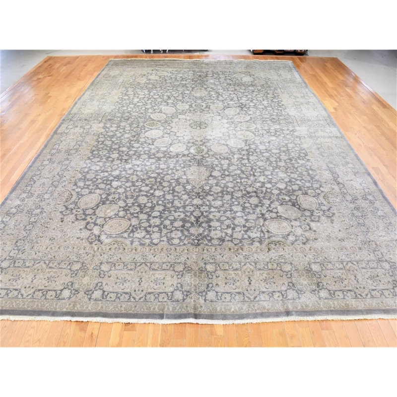 Tapis oriental surdimensionné en laine pure nouée à la main 12 pi 5 po x 19 pi 4 po Sh80226
